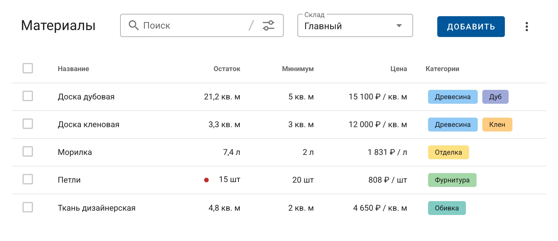 Складской учет материалов и продукции