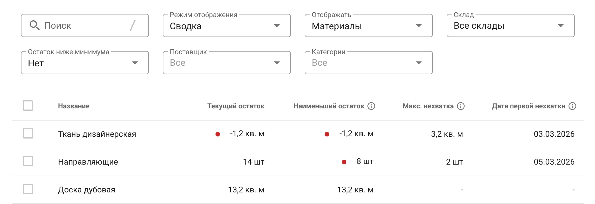 Экран планирования