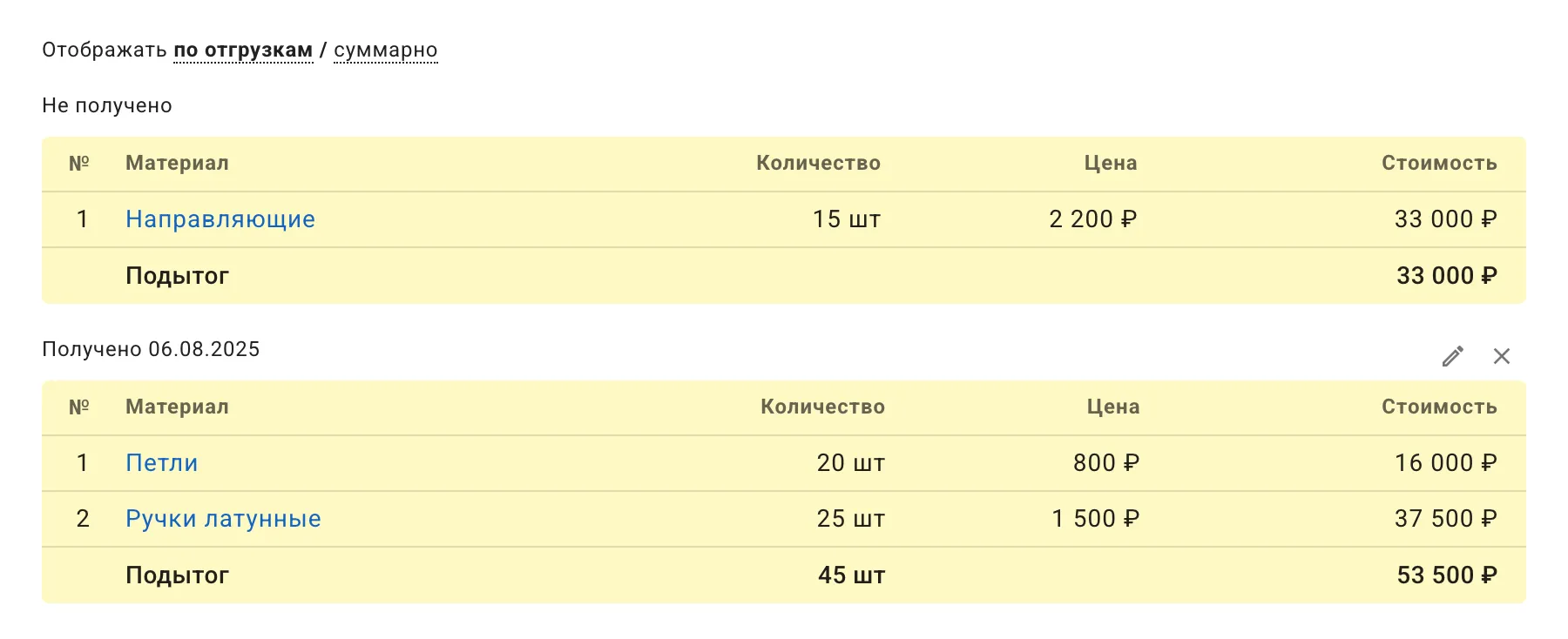 Частичное получение и отправка